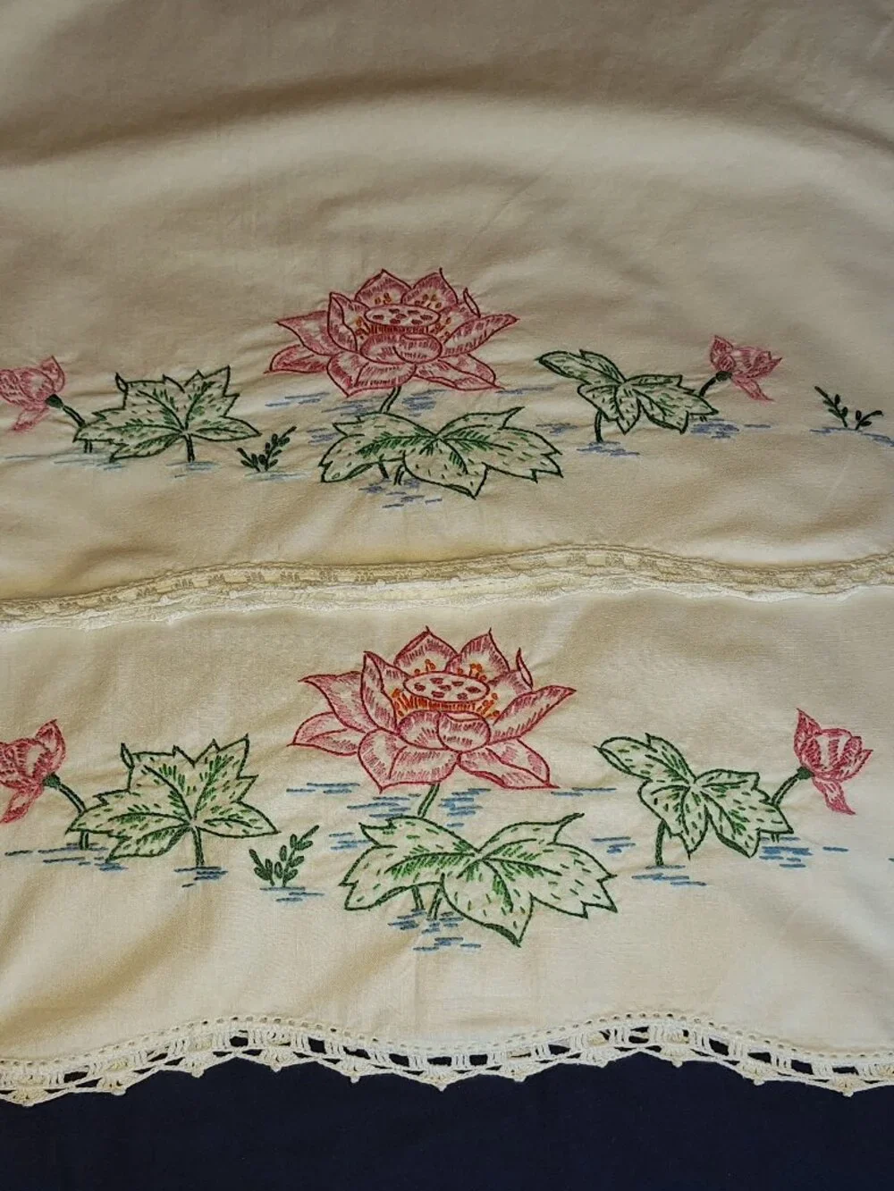 Vintage 2 Hand Embroidered Pilllowcases Pink Flowers